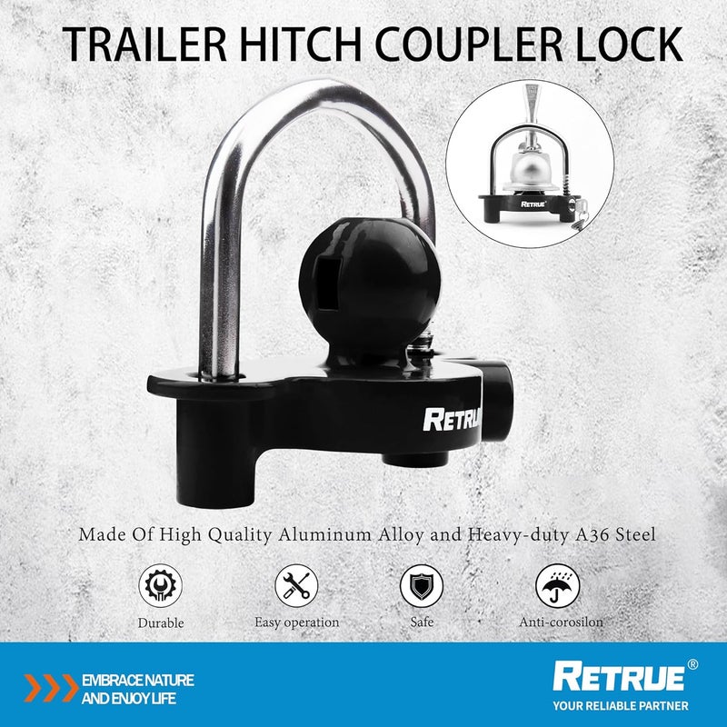 RETRUE Universal Coupler Lock Trailer Locks Ball Hitch Trailer Hitch Lock Adjustable Security Heavy-Duty Steel Fits 1-7/8 Inch, 2 Inch, 2-5/16 Inch Couplers Black (Pack of 2) - Image 4